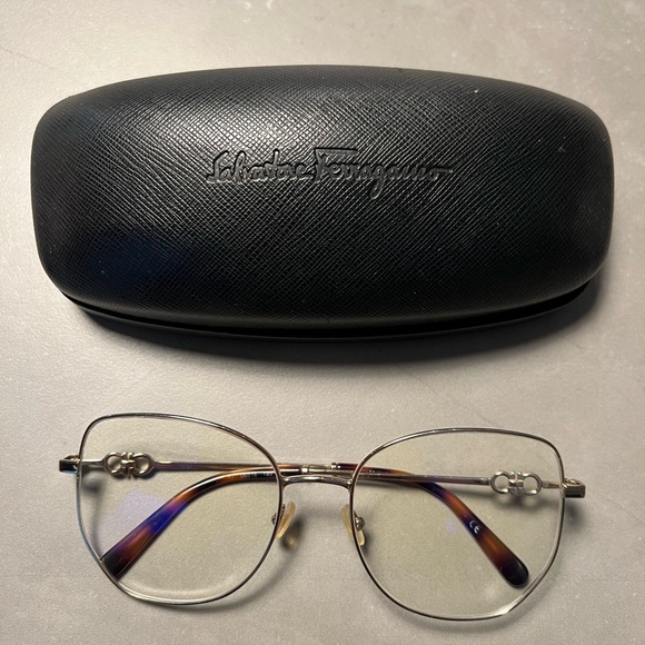 Salvatore Ferragamo Women's Silver and Brown Glasses